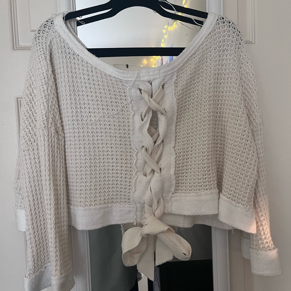 Cream Knit Sweater with Lace-Up Back